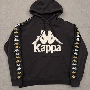 Kappa Pullover Hoodie Women's‎ XS Black Logo Hooded Sweatshirt Kangaroo Pocket